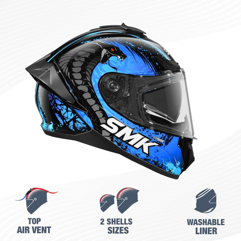 SMK Reptile ISI ECE & DOT Certified Full Face Dual Visor Helmet for Men and Women with Pinlock Fitted Clear Visor and Inner Sun Visor