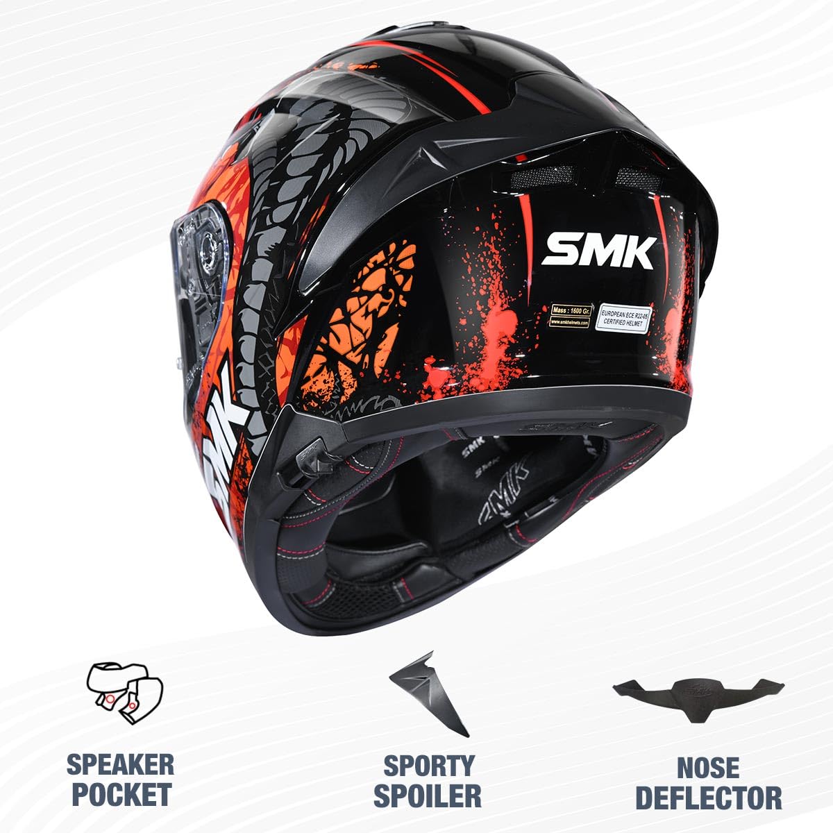 SMK Reptile ISI ECE & DOT Certified Full Face Dual Visor Helmet for Men and Women with Pinlock Fitted Clear Visor and Inner Sun Visor