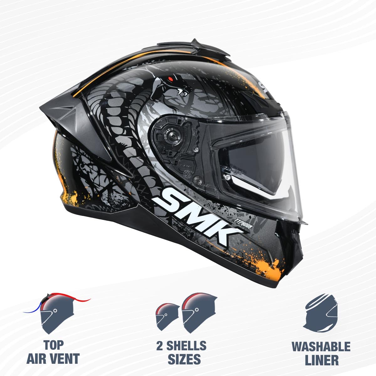 SMK Reptile ISI ECE & DOT Certified Full Face Dual Visor Helmet for Men and Women with Pinlock Fitted Clear Visor and Inner Sun Visor
