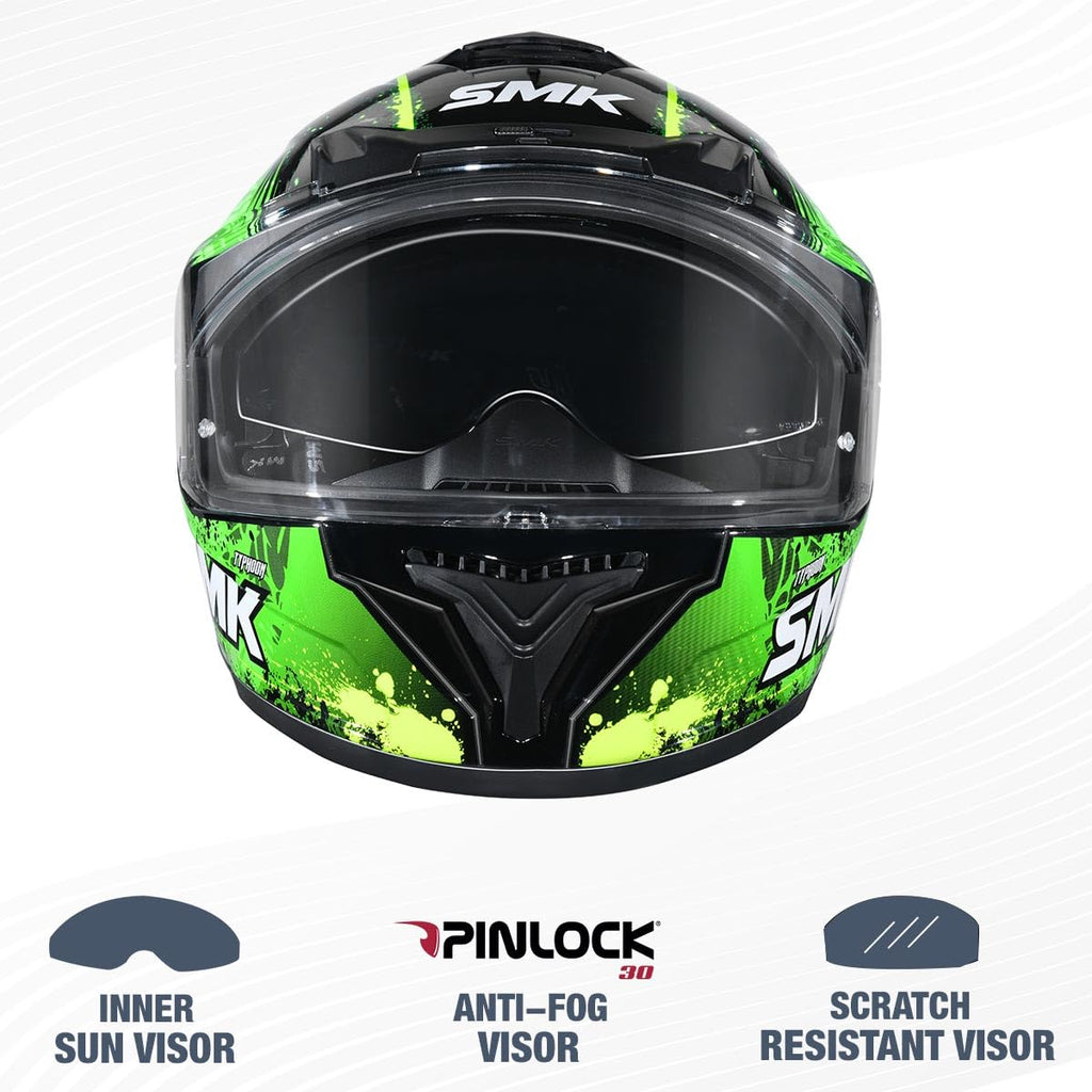 SMK Reptile ISI ECE & DOT Certified Full Face Dual Visor Helmet for Men and Women with Pinlock Fitted Clear Visor and Inner Sun Visor