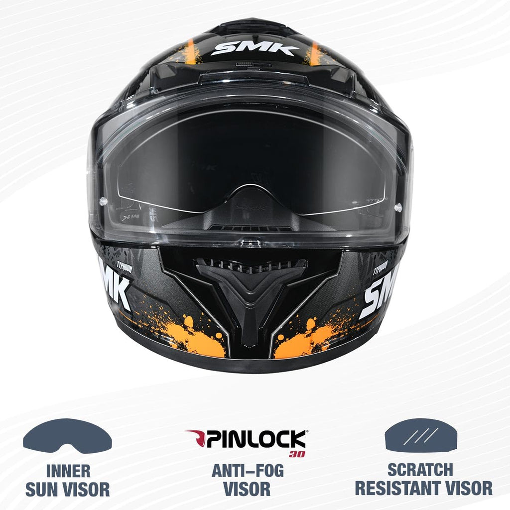 SMK Reptile ISI ECE & DOT Certified Full Face Dual Visor Helmet for Men and Women with Pinlock Fitted Clear Visor and Inner Sun Visor