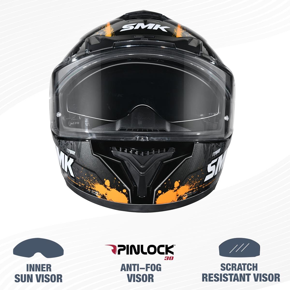 SMK Reptile ISI ECE & DOT Certified Full Face Dual Visor Helmet for Men and Women with Pinlock Fitted Clear Visor and Inner Sun Visor