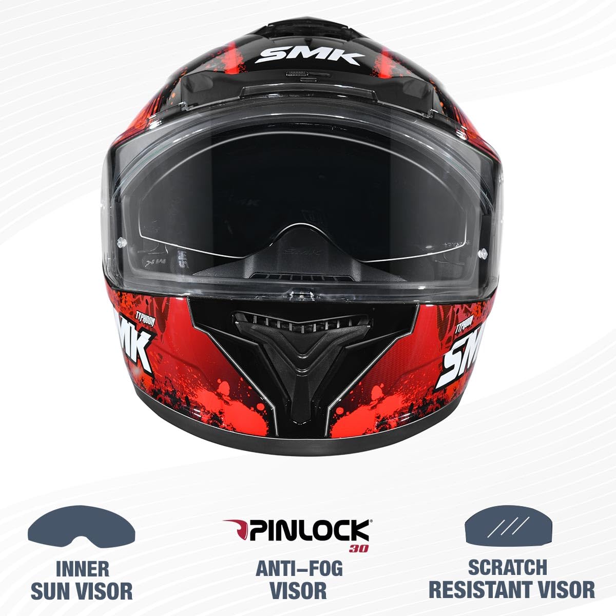 SMK Reptile ISI ECE & DOT Certified Full Face Dual Visor Helmet for Men and Women with Pinlock Fitted Clear Visor and Inner Sun Visor