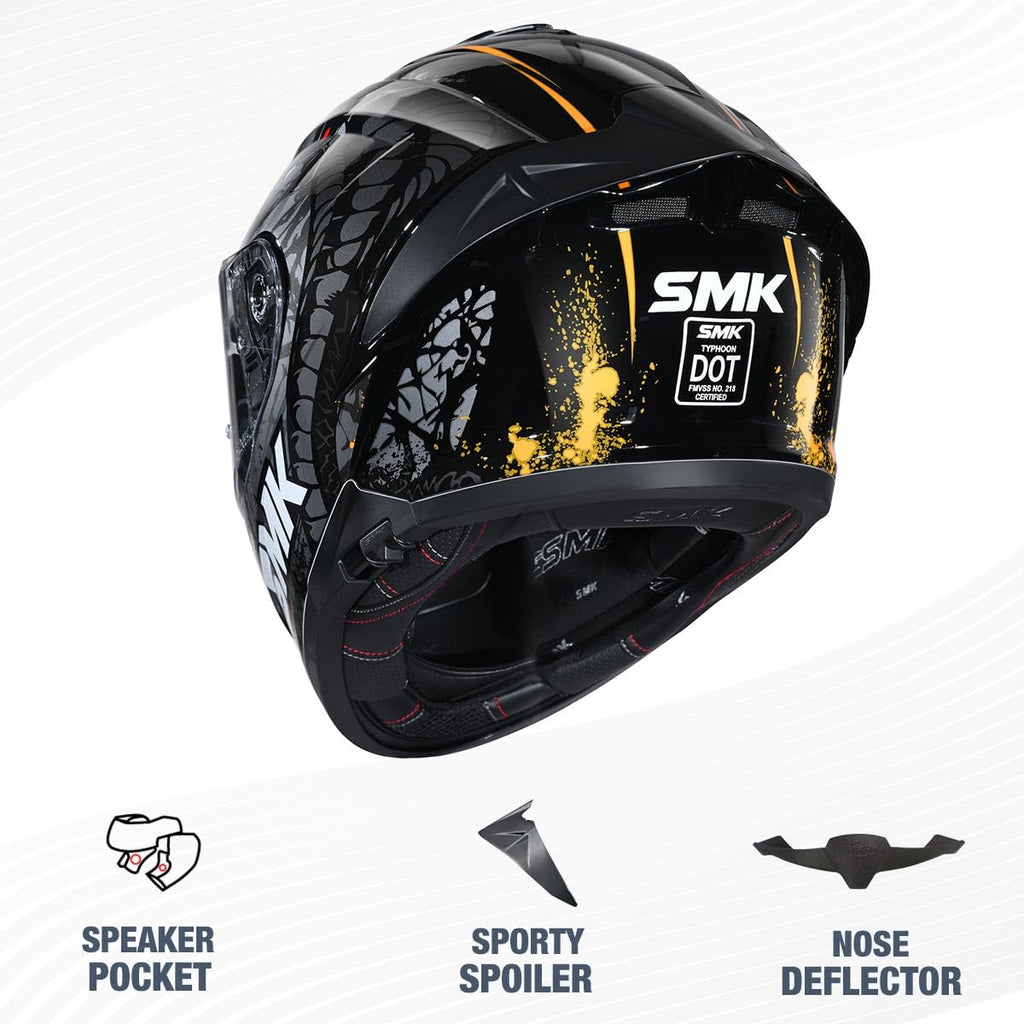 SMK Reptile ISI ECE & DOT Certified Full Face Dual Visor Helmet for Men and Women with Pinlock Fitted Clear Visor and Inner Sun Visor