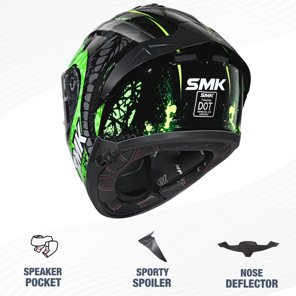 SMK Reptile ISI ECE & DOT Certified Full Face Dual Visor Helmet for Men and Women with Pinlock Fitted Clear Visor and Inner Sun Visor