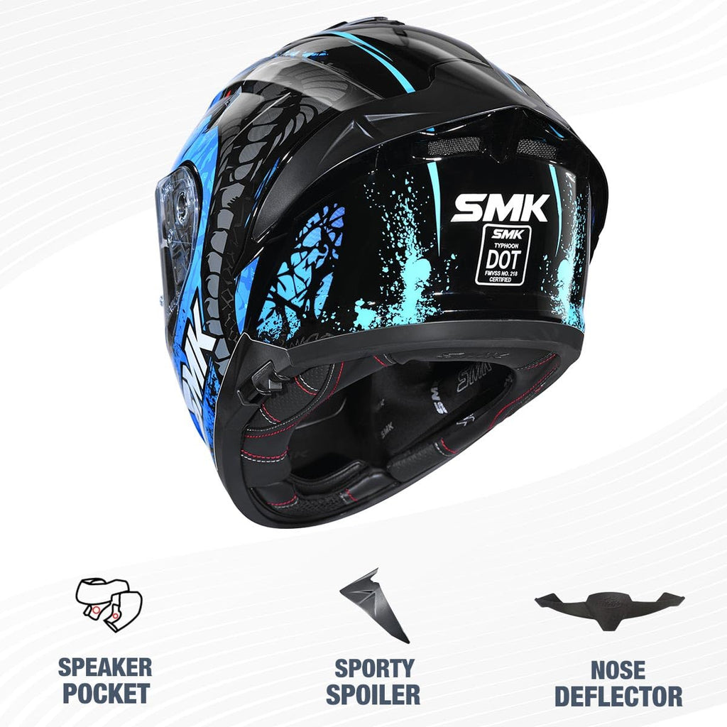 SMK Reptile ISI ECE & DOT Certified Full Face Dual Visor Helmet for Men and Women with Pinlock Fitted Clear Visor and Inner Sun Visor