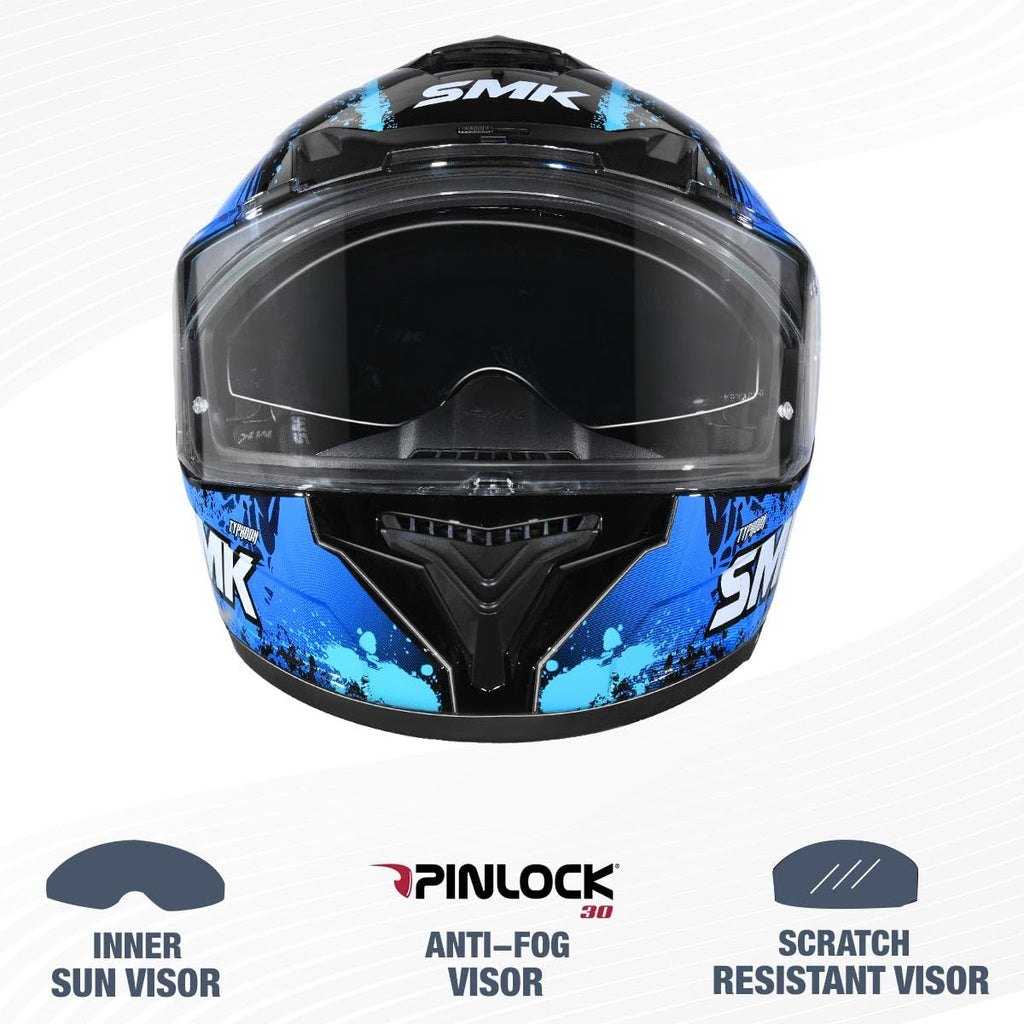 SMK Reptile ISI ECE & DOT Certified Full Face Dual Visor Helmet for Men and Women with Pinlock Fitted Clear Visor and Inner Sun Visor