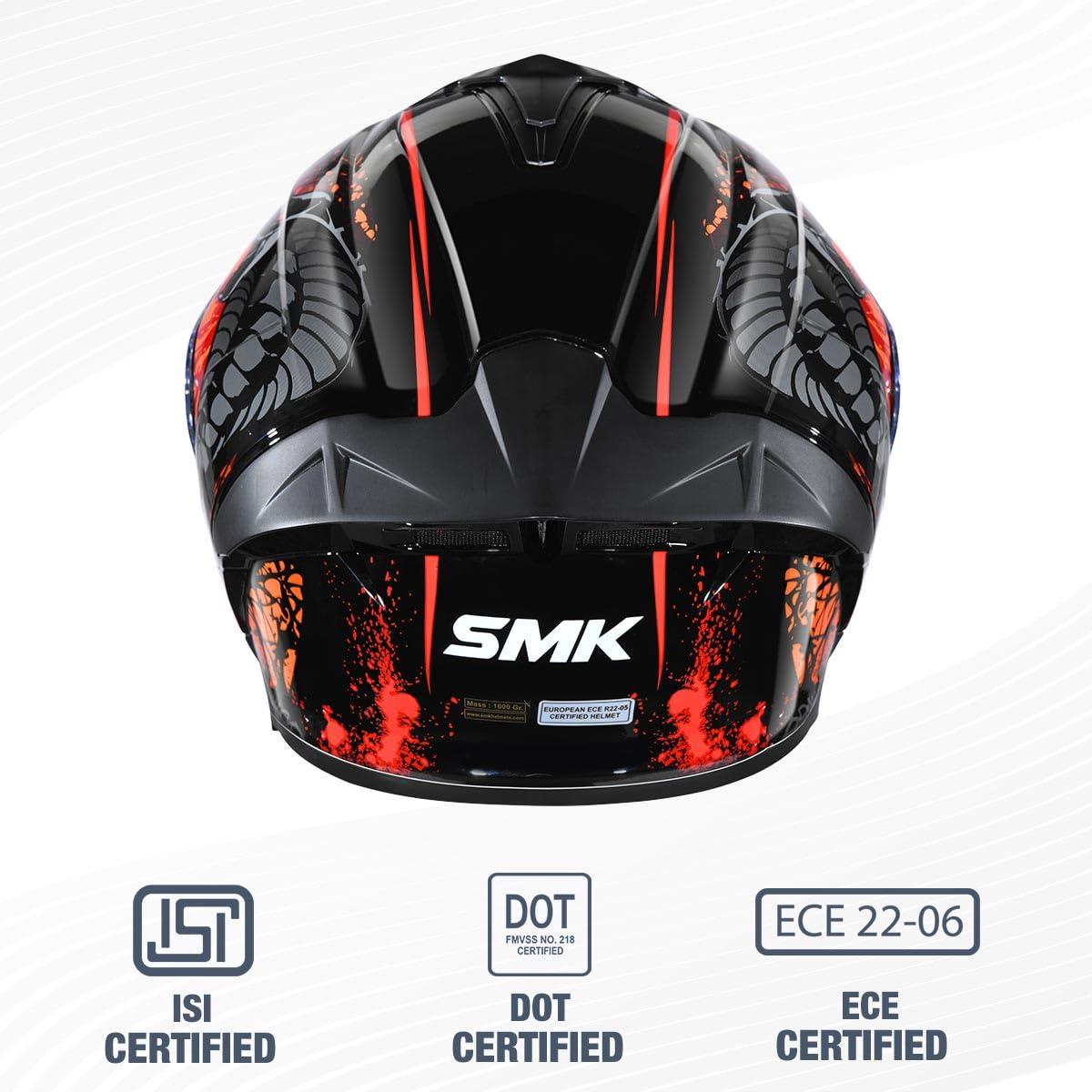 SMK Reptile ISI ECE & DOT Certified Full Face Dual Visor Helmet for Men and Women with Pinlock Fitted Clear Visor and Inner Sun Visor