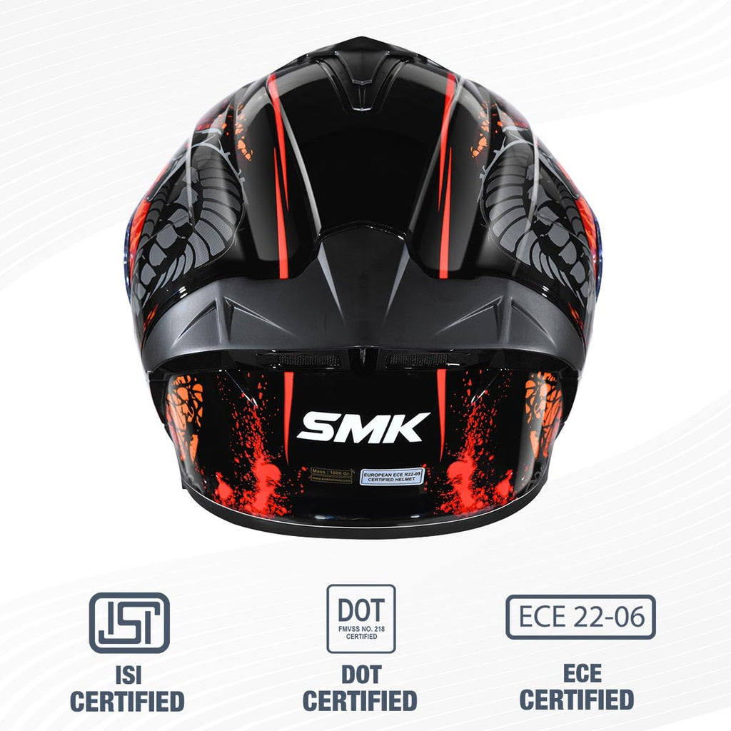 SMK Reptile ISI ECE & DOT Certified Full Face Dual Visor Helmet for Men and Women with Pinlock Fitted Clear Visor and Inner Sun Visor