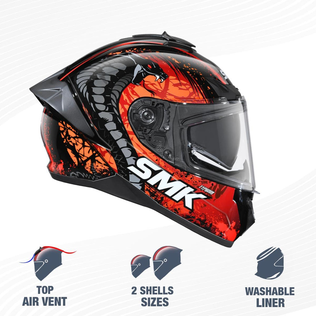SMK Reptile ISI ECE & DOT Certified Full Face Dual Visor Helmet for Men and Women with Pinlock Fitted Clear Visor and Inner Sun Visor