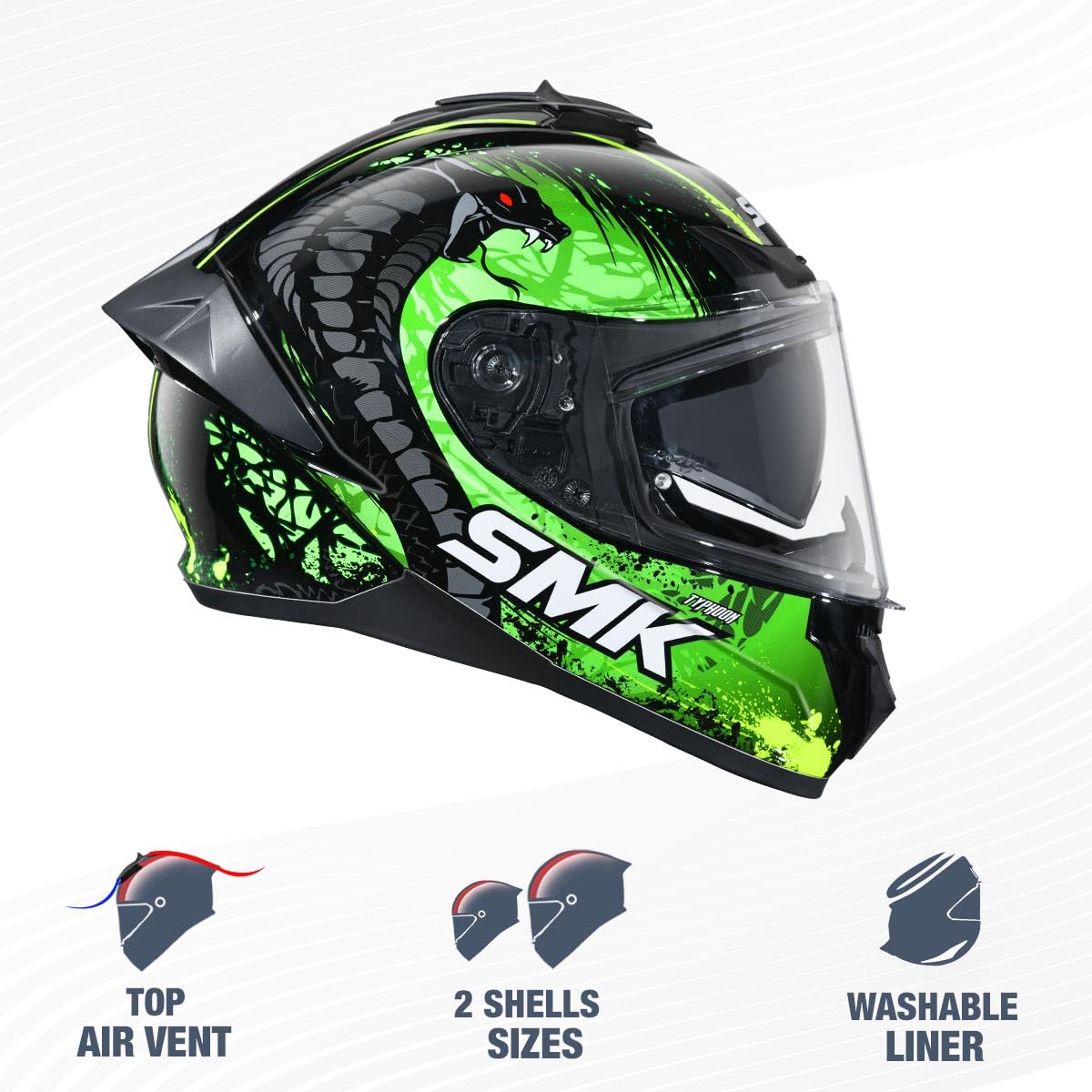 SMK Reptile ISI ECE & DOT Certified Full Face Dual Visor Helmet for Men and Women with Pinlock Fitted Clear Visor and Inner Sun Visor